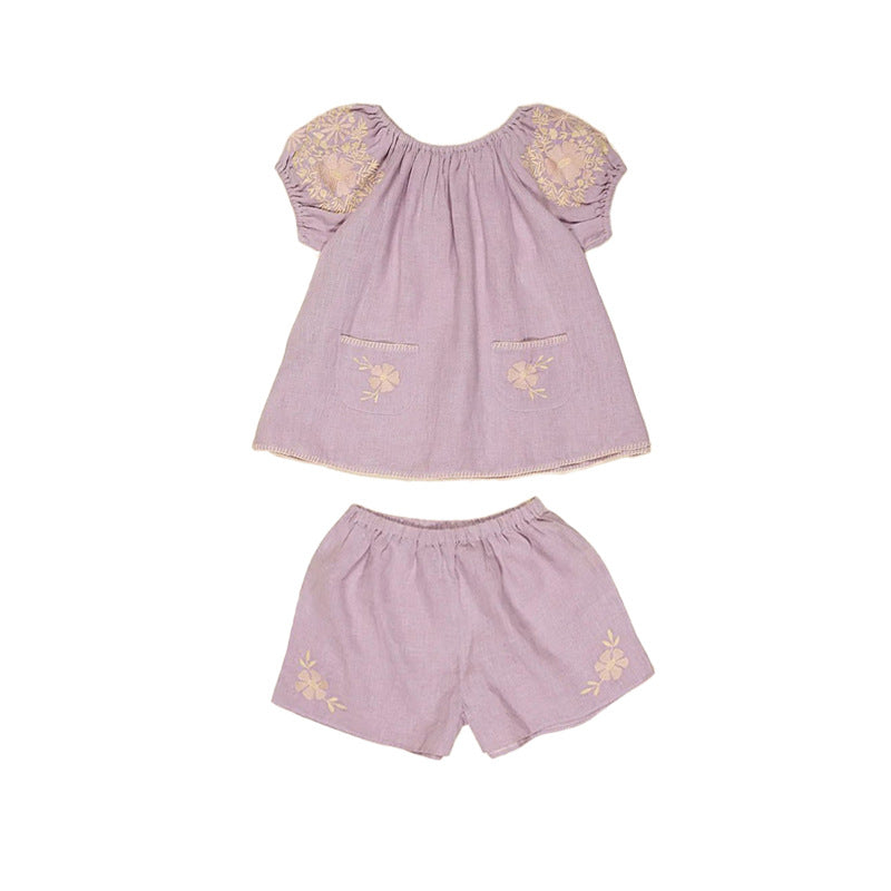 Girls' Summer Two-Piece Outfit with Floral Design
