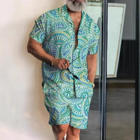 Men's Casual Short-Sleeved Shirt and Shorts Set