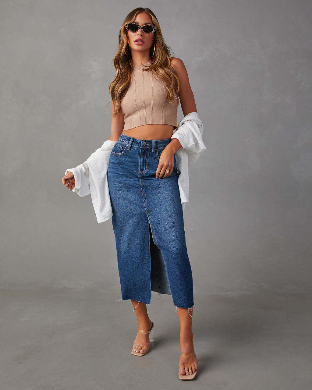 Stylish A-line Denim Skirt with Side Slit