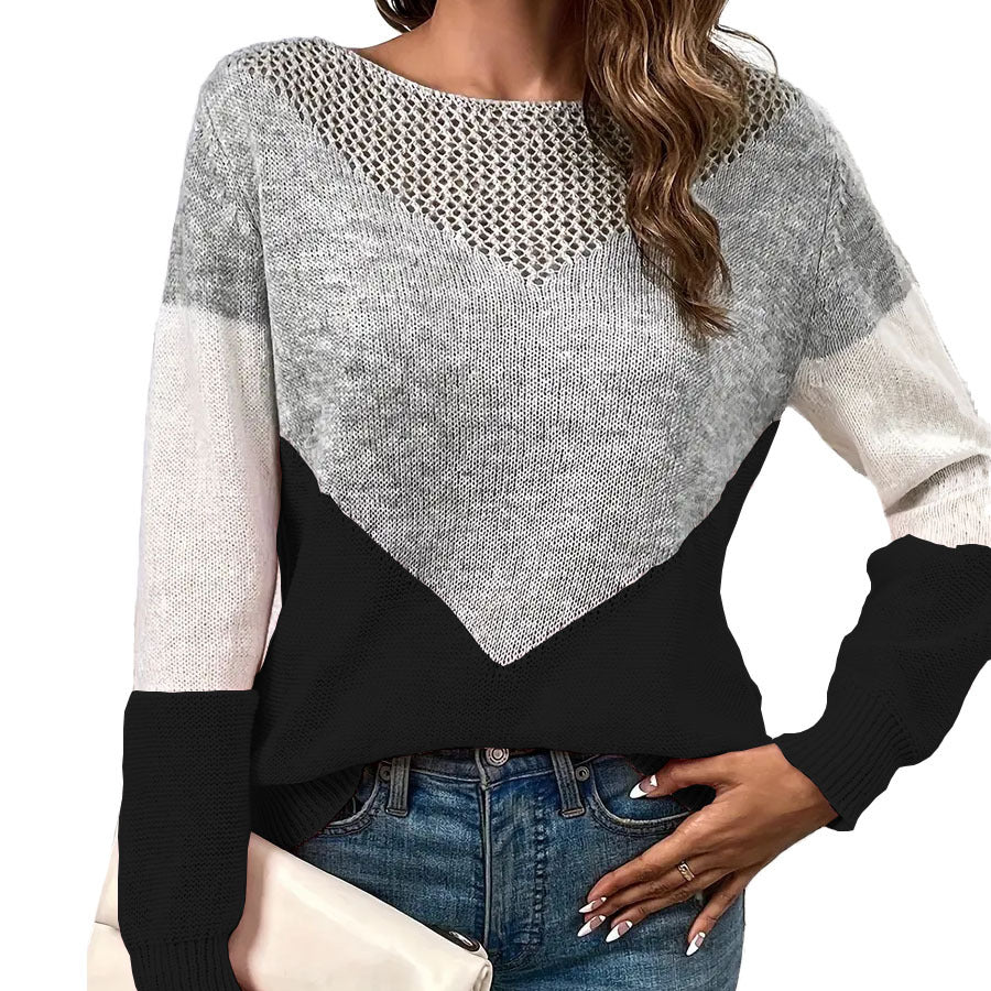 Color-Blocked Round Neck Pullover Sweater