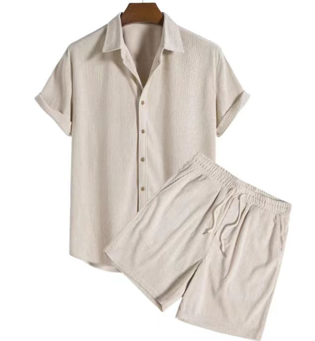 Men's Corduroy Short Sleeve Shirt and Shorts Set