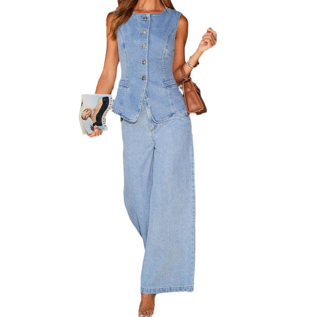 Denim suit vest and trousers
