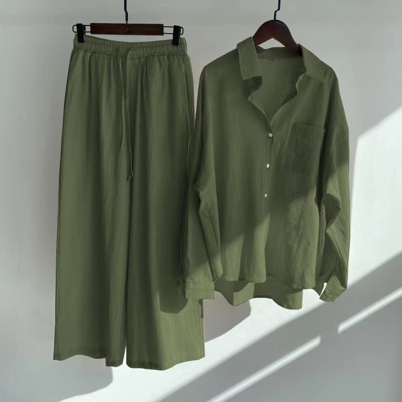 Women's Cotton Linen Shirt and Pants Set