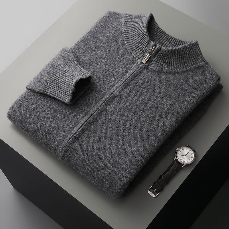 Thickened Stand-Up Collar Wool Cardigan - Two-piece suit set