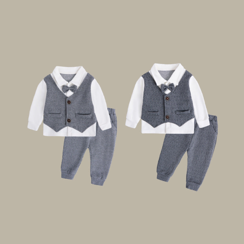 Boys' Formal Two-Piece Suit Cotton Shirt and Vest Set