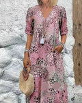 Small floral long-sleeved shirt with lace trim dress