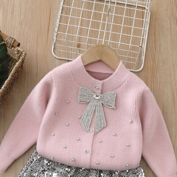 Girls' Knit Cardigan and Skirt