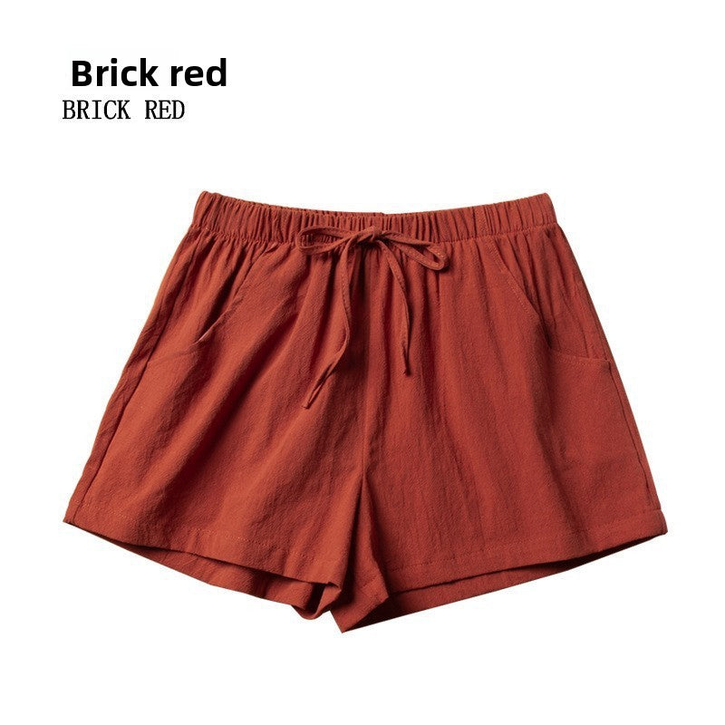 Summer loose wrinkled linen short pants for women