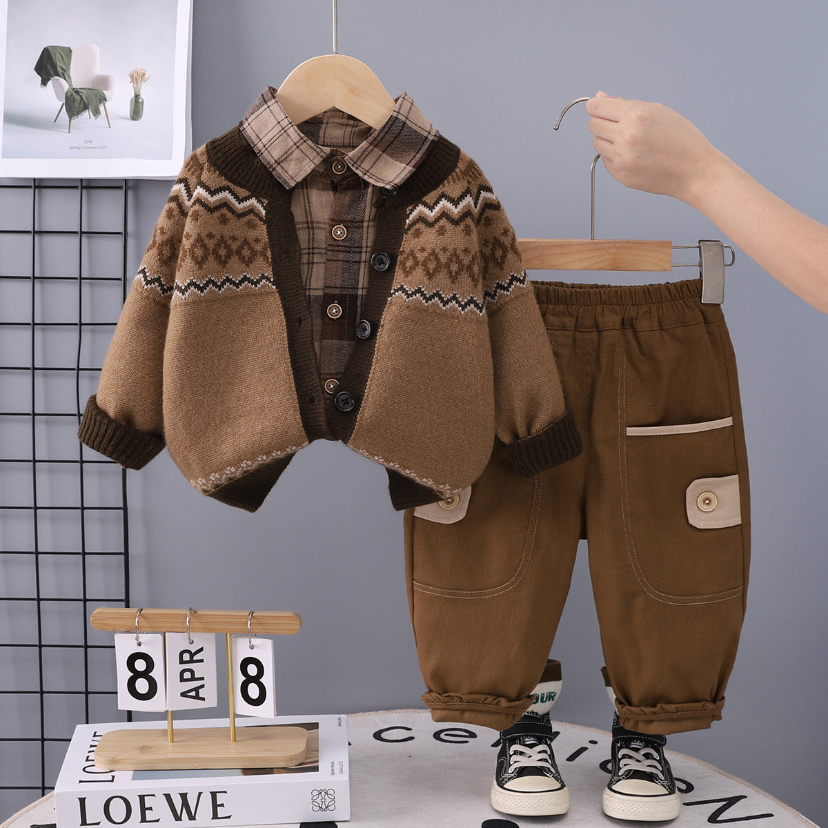 Boys Knitted Cotton Cardigan Plaid Shirt
