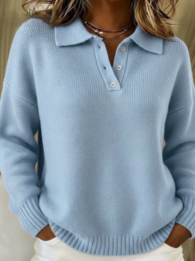 Fall/Winter Loose and Lazy Style Polo Shirt with Long Sleeves