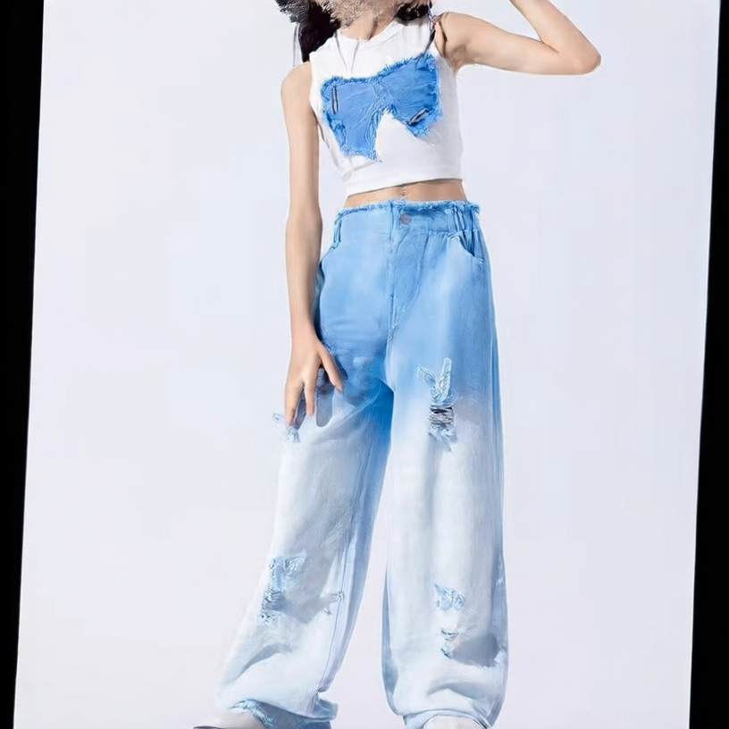 Sleeveless Ripped Jeans - Girls two-piece set
