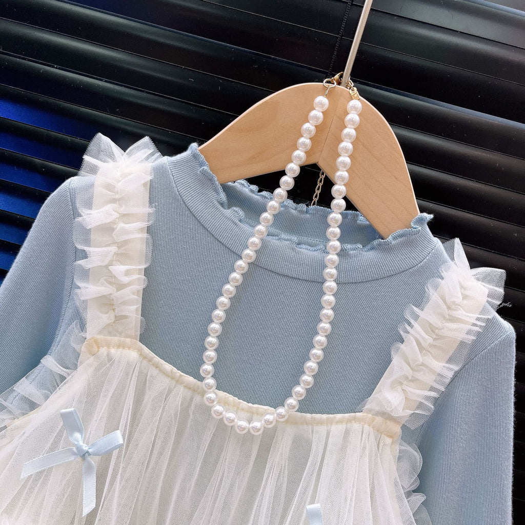Girls' Three-Piece Outfit Shirt Suspenders Jeans Set
