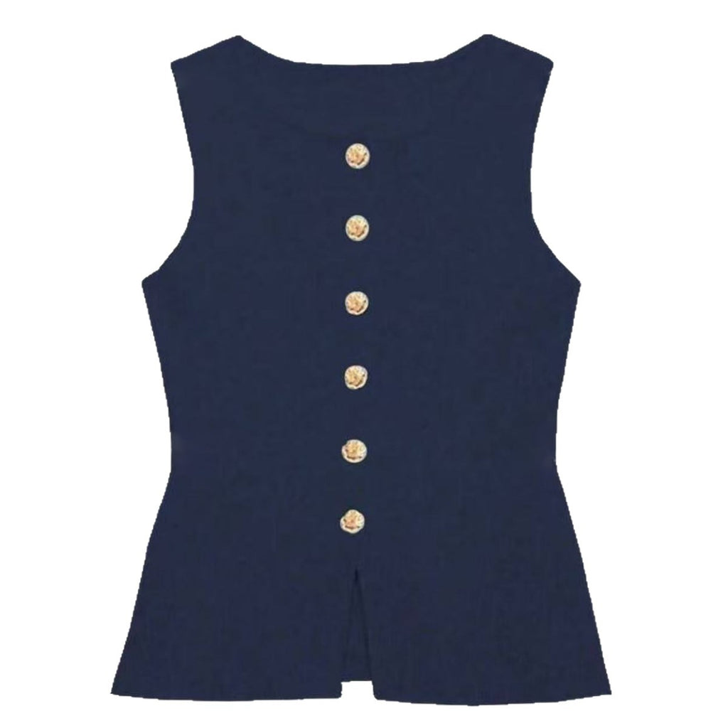 Round-neck sleeveless knitted cardigan