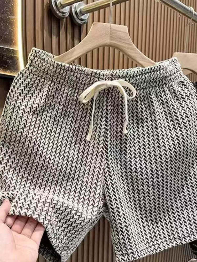 Men's Casual Houndstooth Shorts with Tie Waist