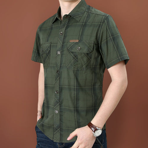 Men's Plaid Short Sleeve Cotton Shirt
