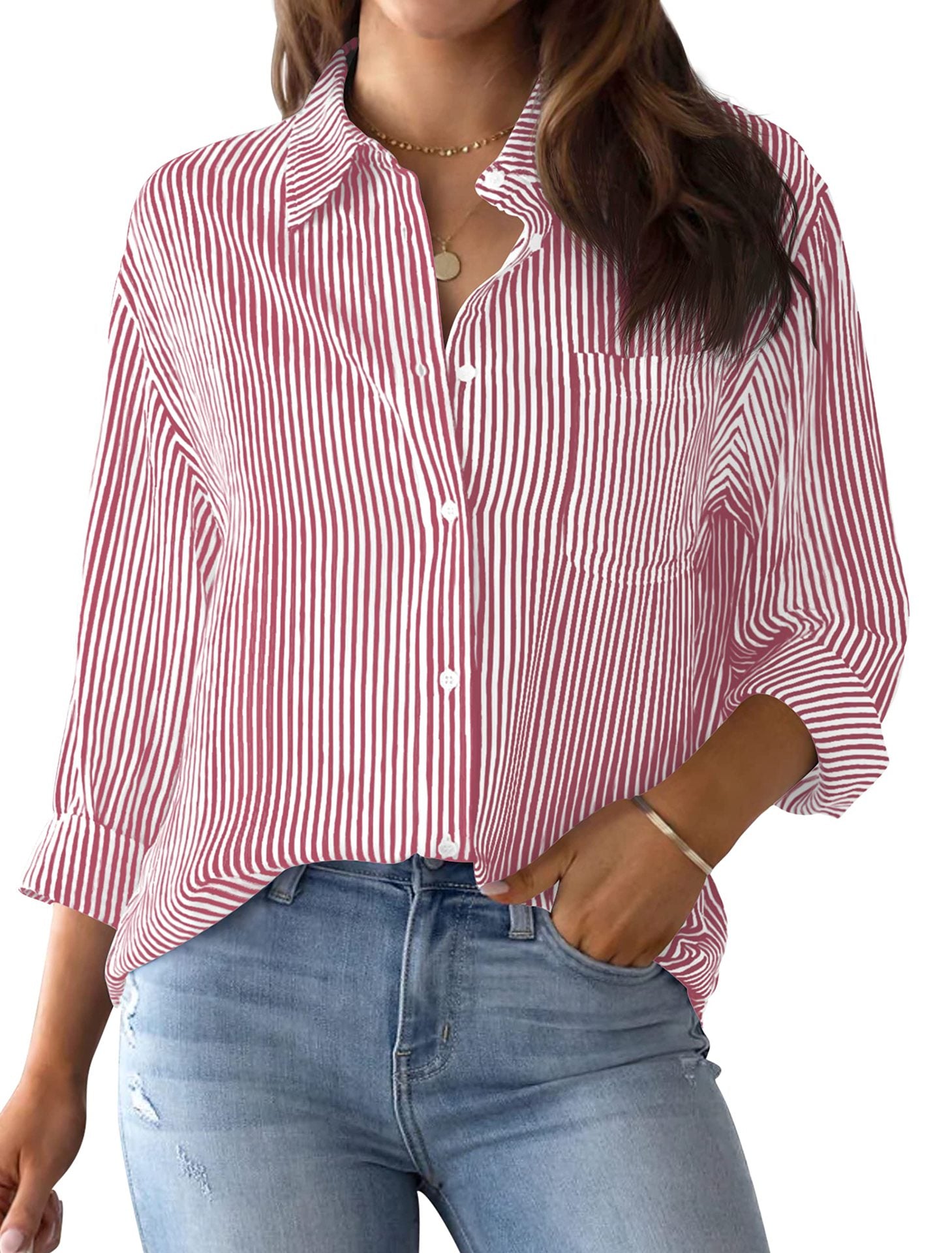 Women's buttoned shirt with stripes