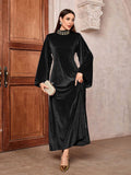 Embroidered trumpet sleeve dress