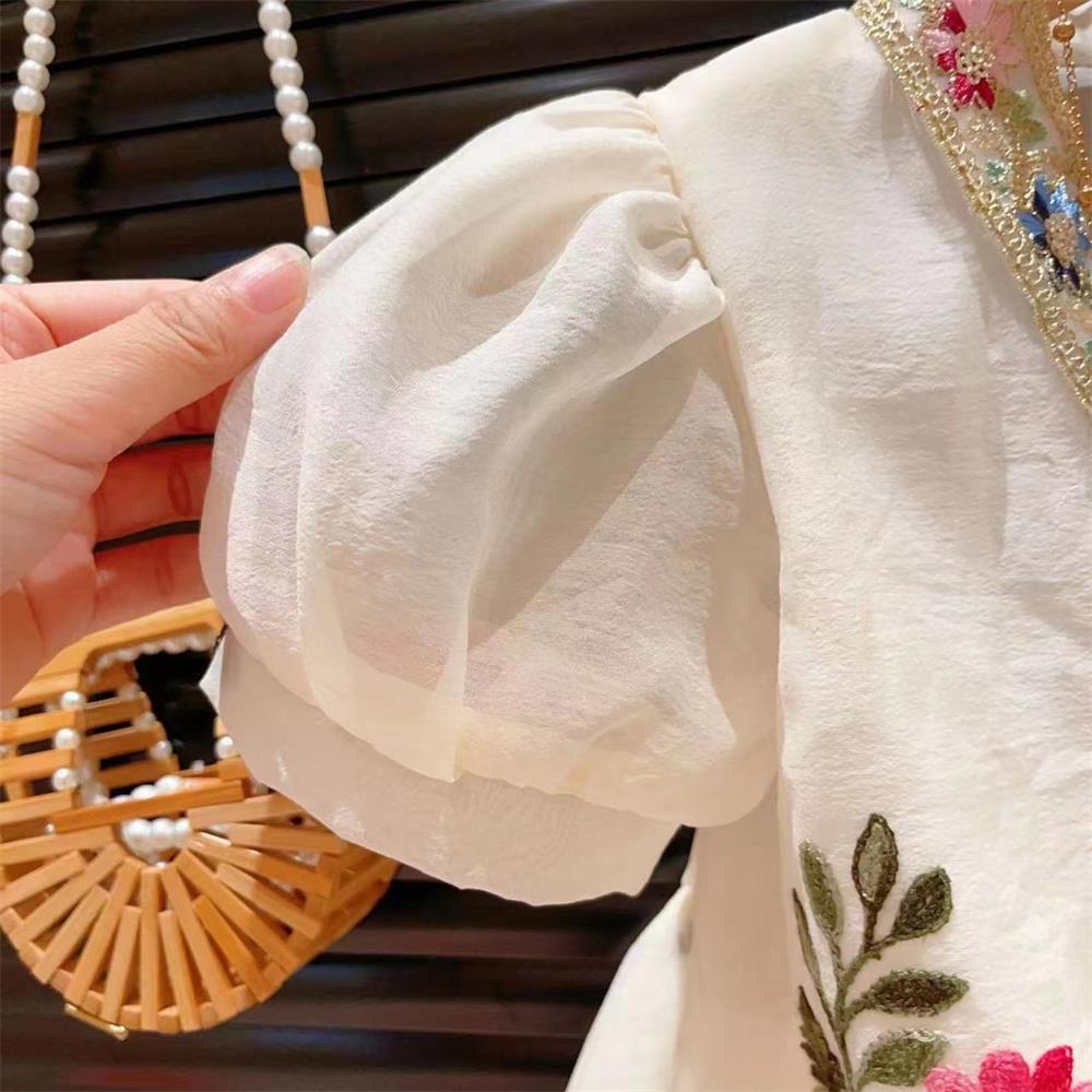 Girls' Vintage Bubble Sleeve Hanfu Two-Piece Set