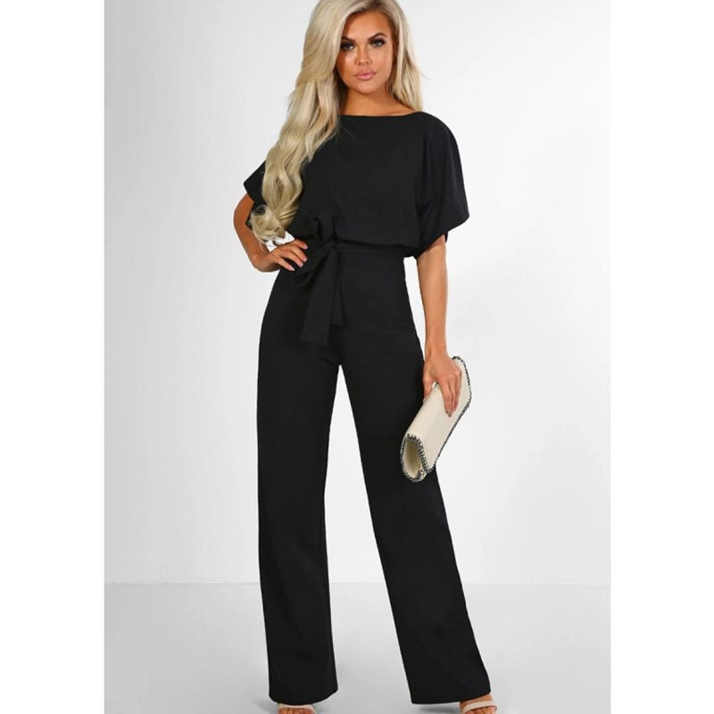 Elegant Button-Up Short-Sleeve Jumpsuit