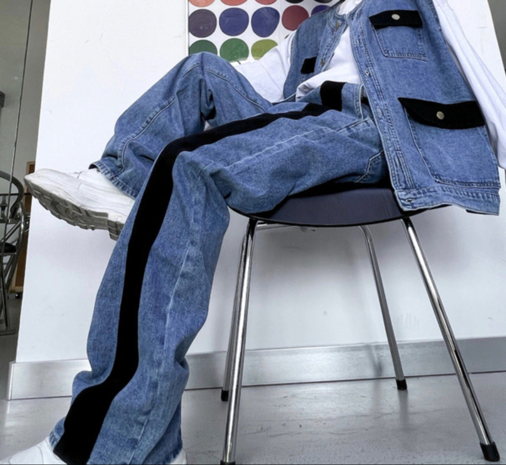 Street-style men's denim jacket and pants set