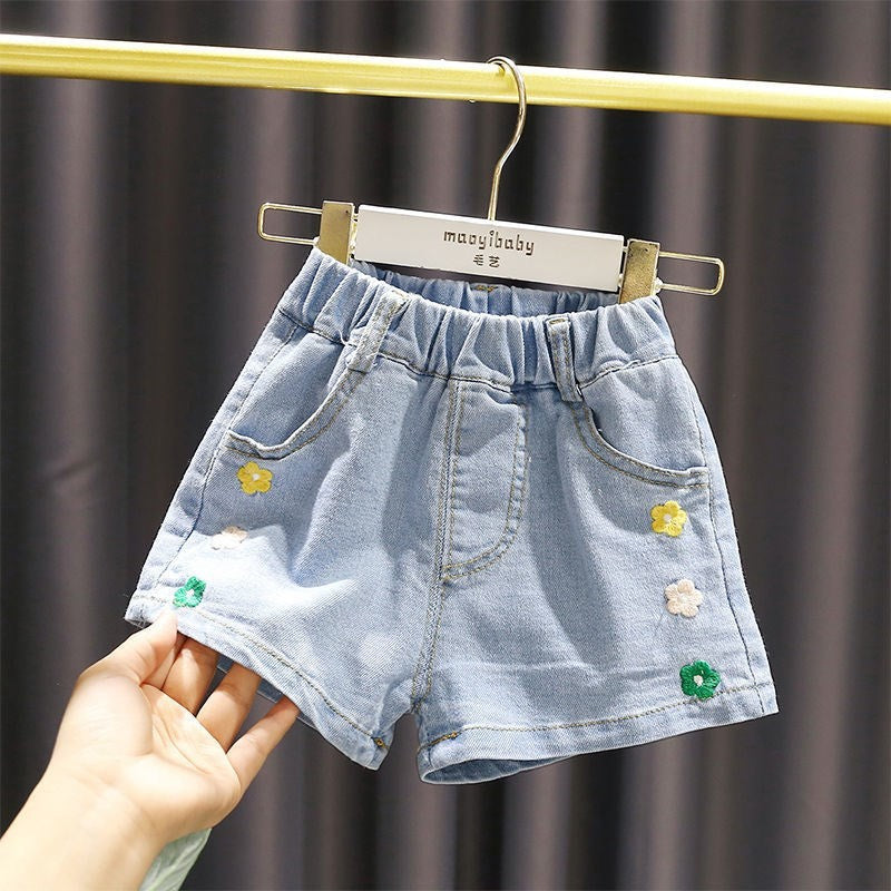 Girls' Denim Shorts Cotton Elastic Waist