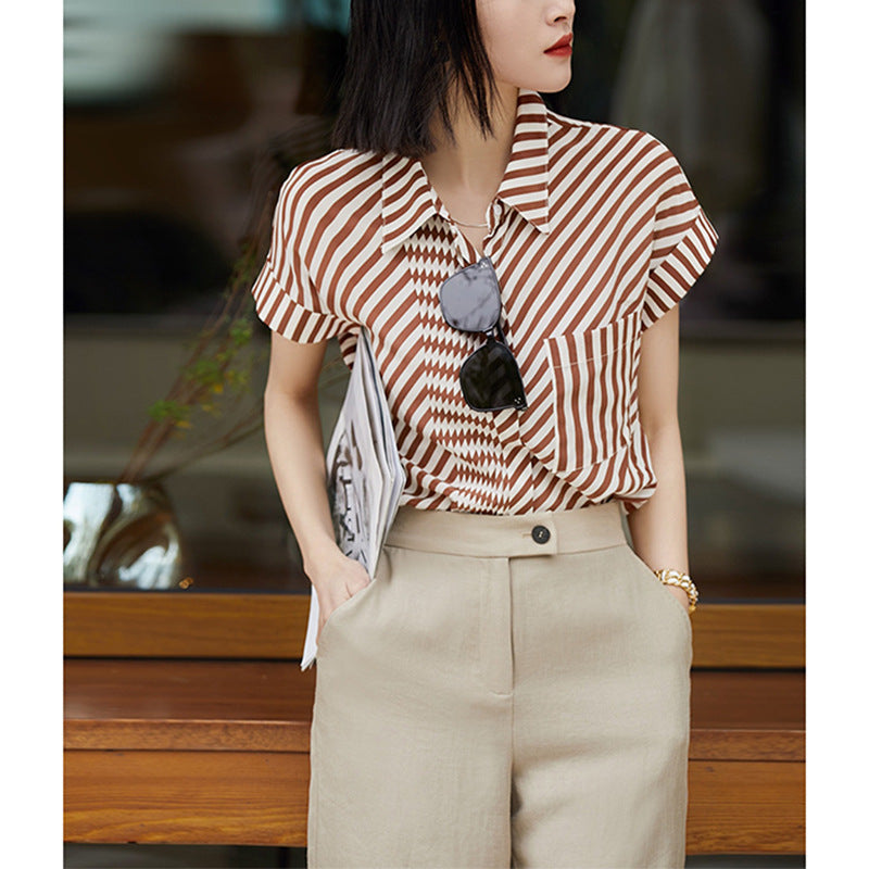 Women's Contrast Color Short Sleeve Shirt