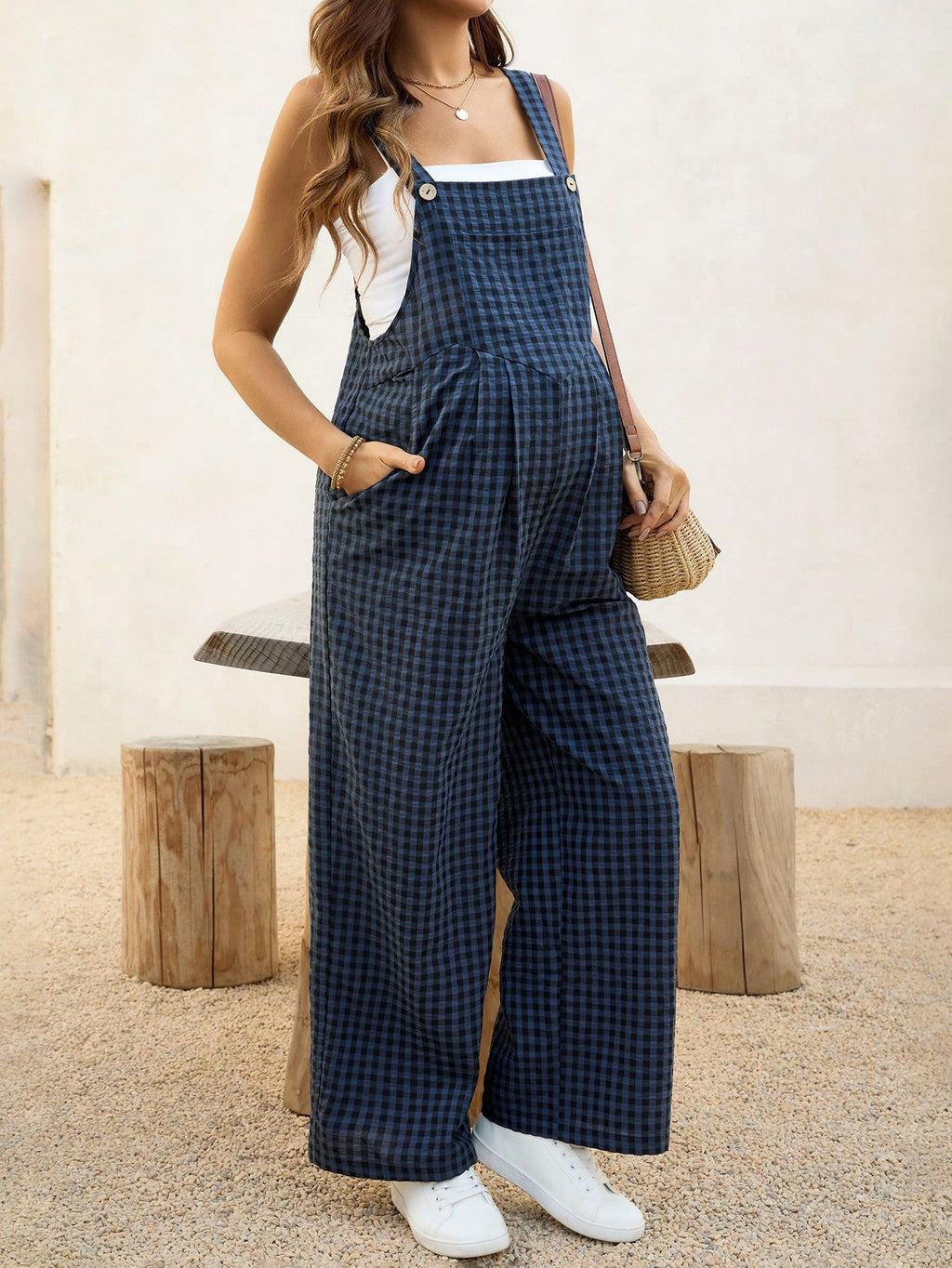 Plaid Maternity Overalls