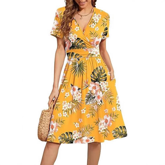 V-Neck Floral Party Dress