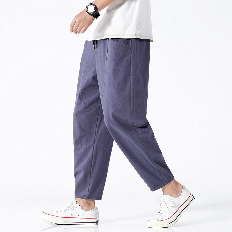 Men's Summer Cotton Linen Casual Cropped Pants