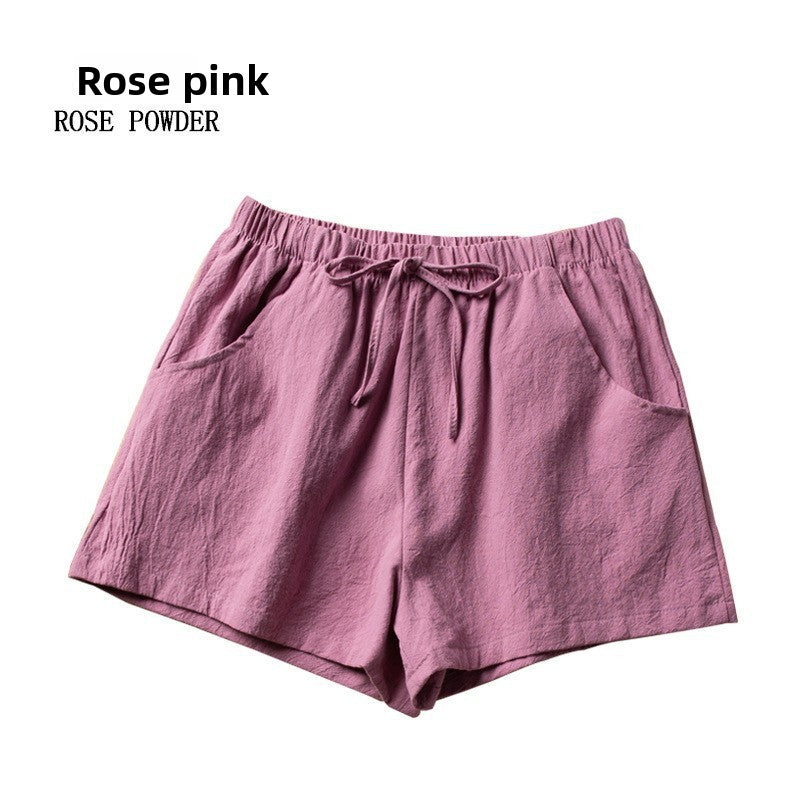 Summer loose wrinkled linen short pants for women