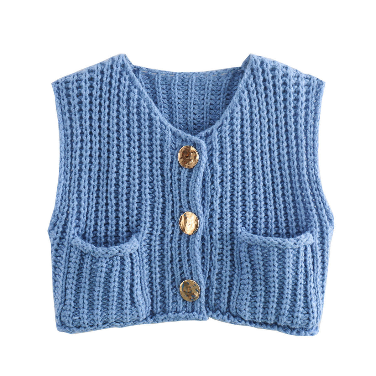 Short sleeve knitted cardigan without sleeves