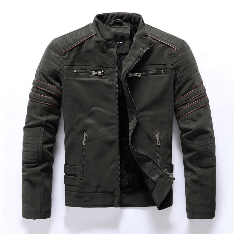Men's PU Leather Jacket with Velvet Lining