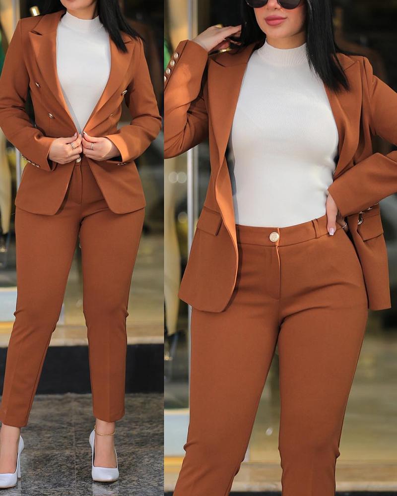 Women's Double-Breasted Slim-Fit Suit Set