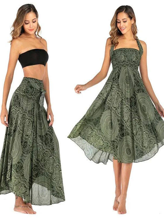 Bohemian Pleated Flared Dress - Two-way wear style