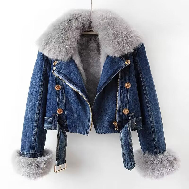 Detachable Faux Fur Lined Denim Jacket