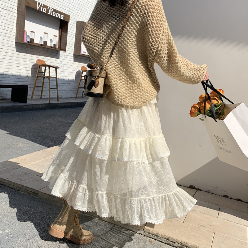 Lace trimmed half-length skirt