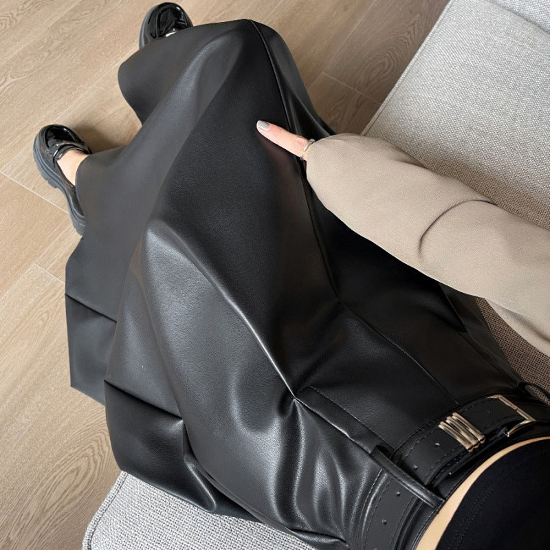 Women's High Waist PU Leather A-Line Skirt