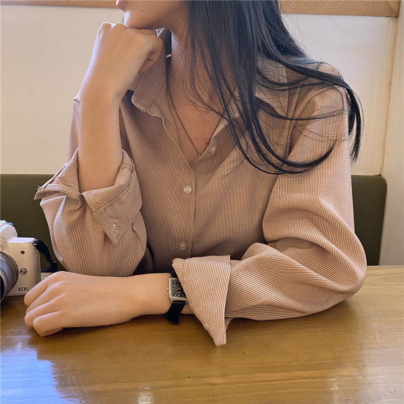 Casual long-sleeved striped shirt
