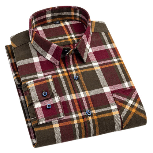 Men's Long-Sleeved Cotton Brushed Plaid Shirt