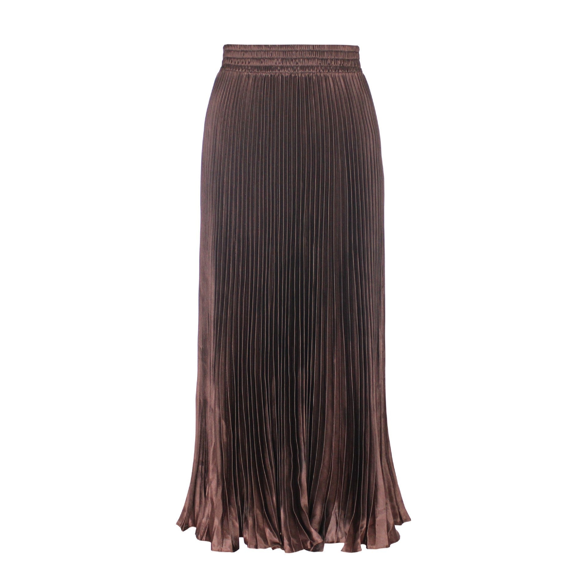 Satin Pleated Midi Skirt High Waist