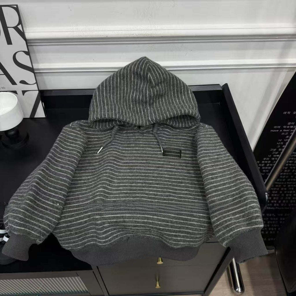 Children's Striped Fleece-Lined Thickened Hoodie