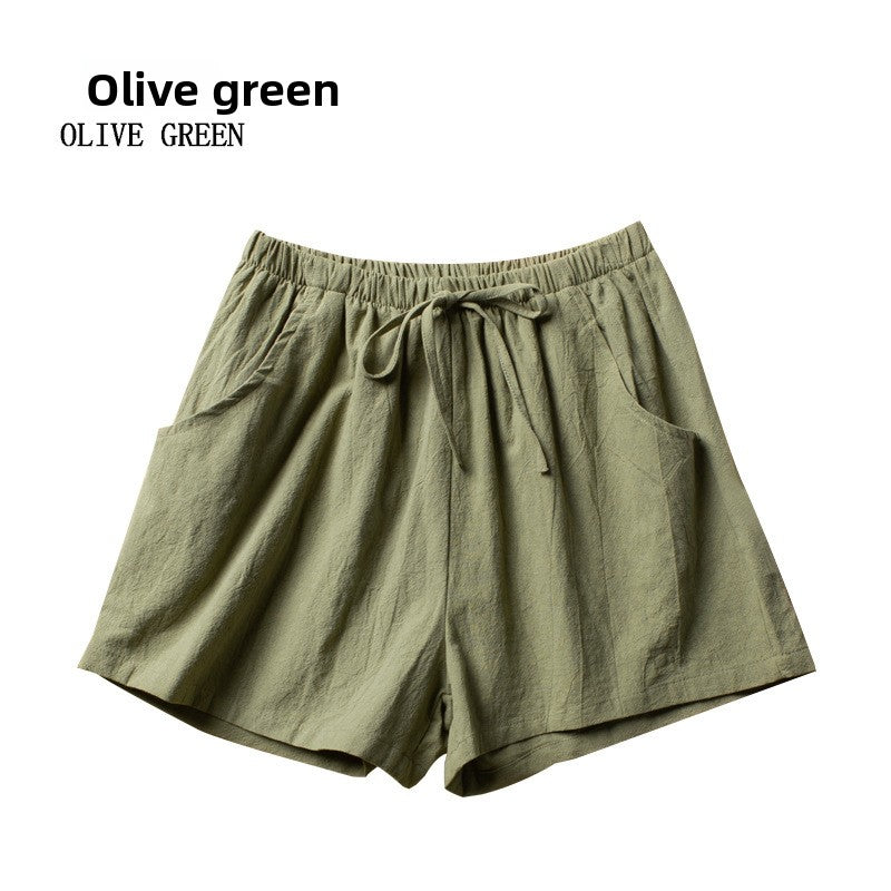 Summer loose wrinkled linen short pants for women