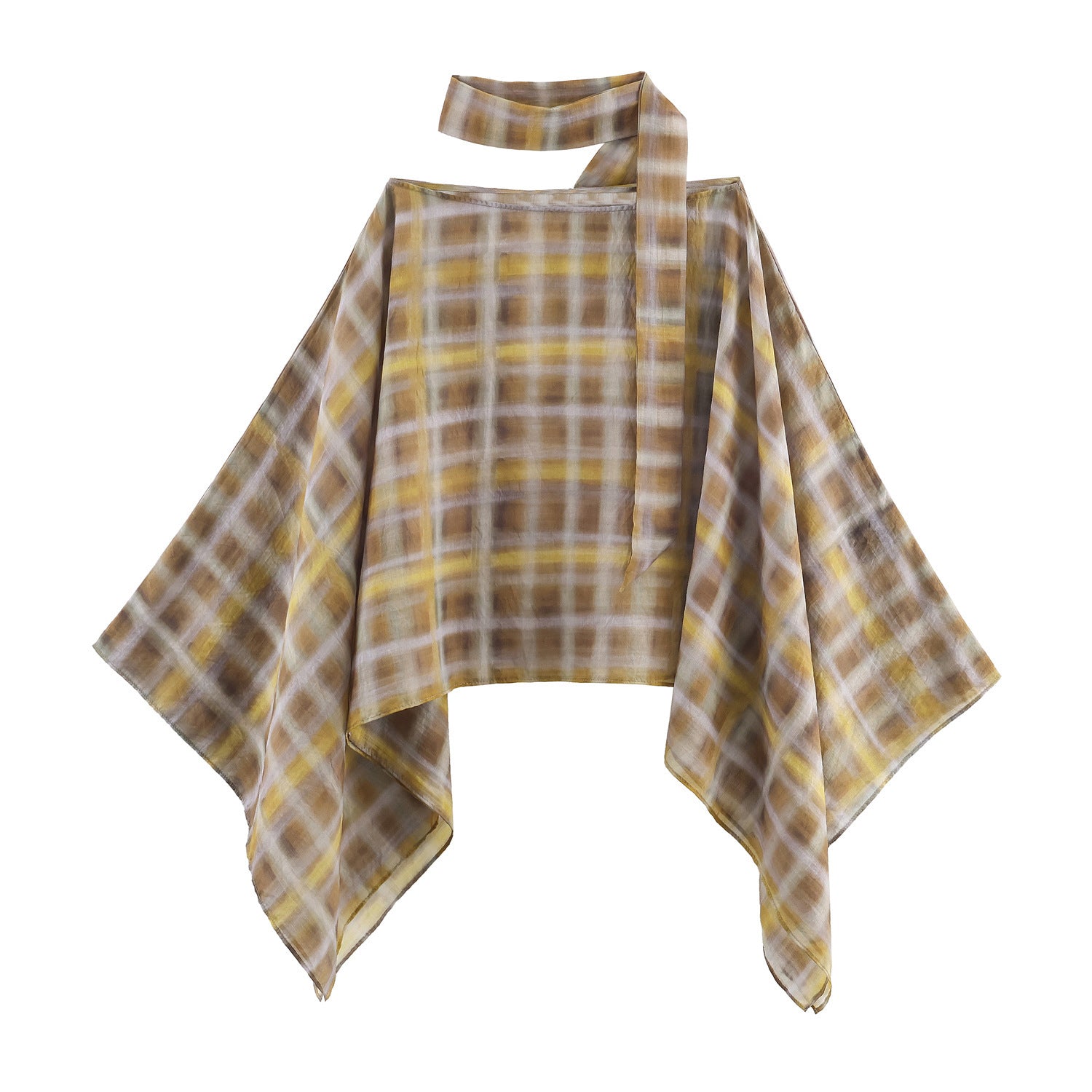 Plaid Cape Top and Midi Skirt Set