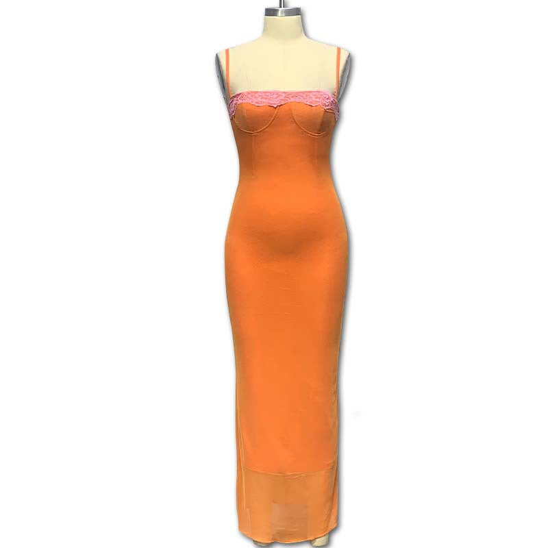 European Style Lace Wrap Midi Dress