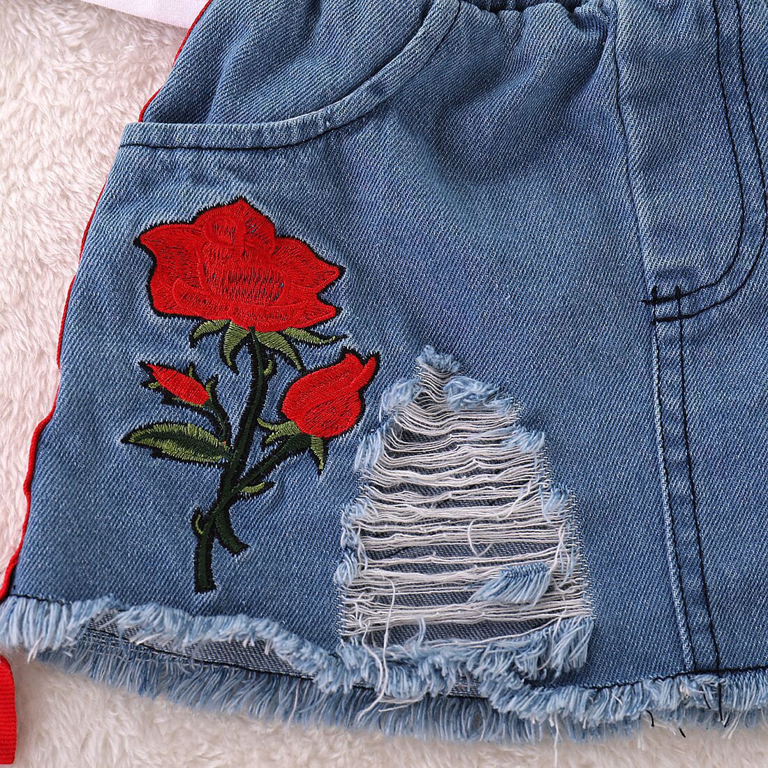 Girls' Printed T-shirt and Denim Skirt Set