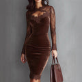 Sexy lace see-through long-sleeved dress