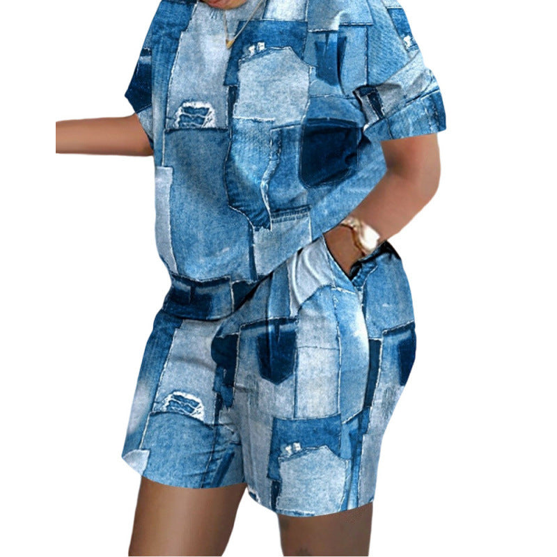 Short-Sleeved Printed Commuter Suit