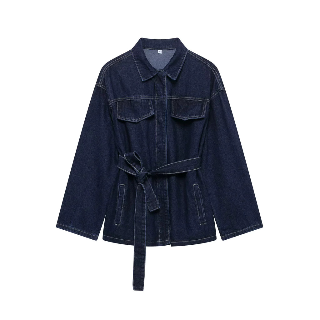 Women's Denim Suit with Waist Belt