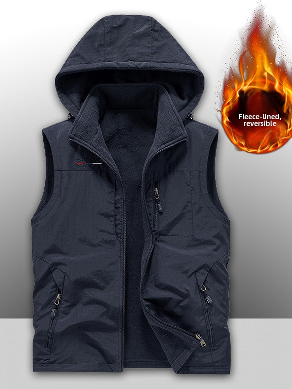 Reversible Fleece-Lined Multi-Pocket Vest for Men