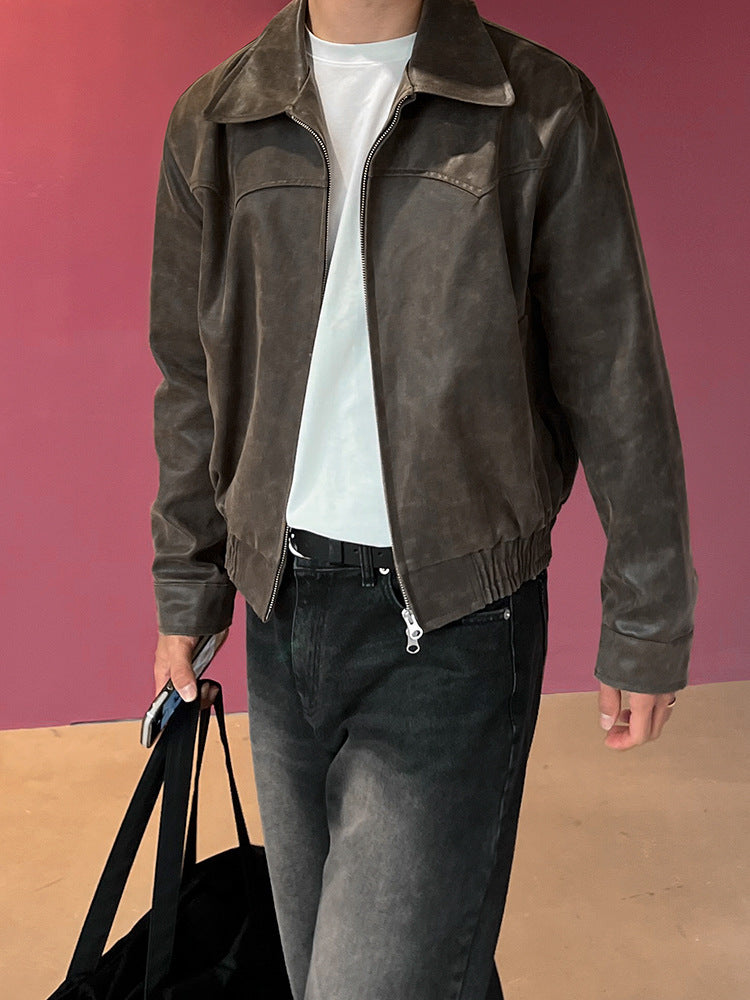 Retro short leather jacket for men